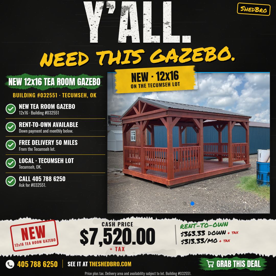 Tea Room Gazebo (no Paint or Polyurethane colors) 12x16 · #032551