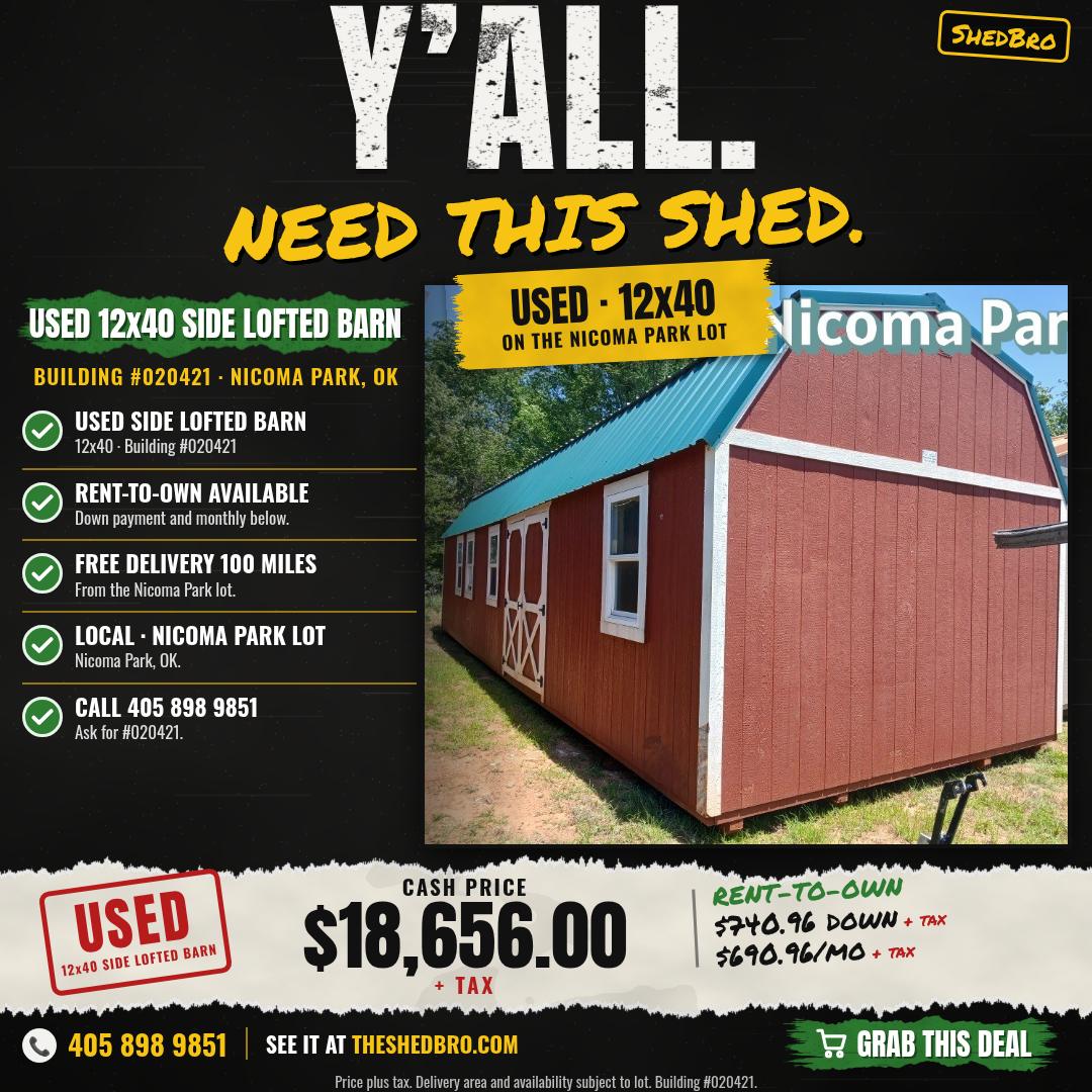 Side Lofted Barn 12x40 · #020421