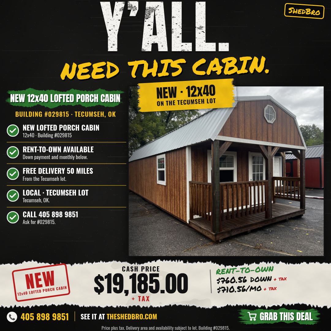 Lofted Porch Cabin 12x40 · #029815