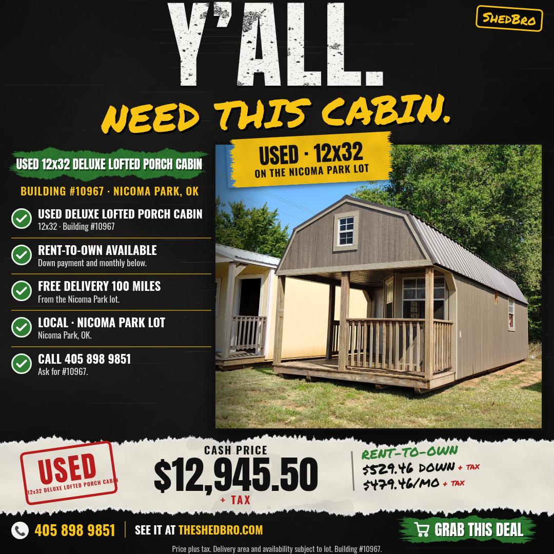 Deluxe Lofted Porch Cabin 12x32 · #10967